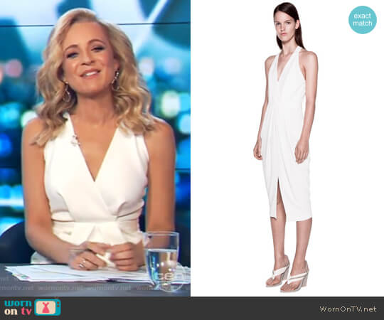 Dion Lee Whitewash Drape Dress worn by Carrie Bickmore on The Project