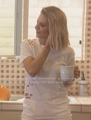 Dorit’s white distressed t-shirt on The Real Housewives of Beverly Hills