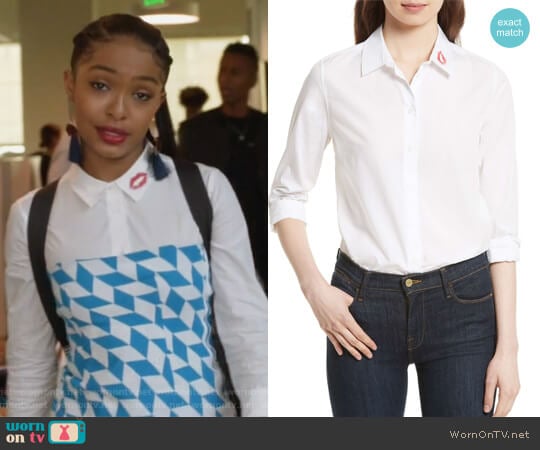 Equipment Essential Lip Print Cotton Shirt worn by Zoey Johnson (Yara Shahidi) on Grown-ish