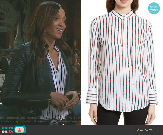Equipment Janelle Belt Print Silk Blouse worn by Lani Price (Sal Stowers) on Days of our Lives