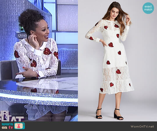 For Love and Lemons La Zosia Midi Dress worn by Tamera Mowry on The Real