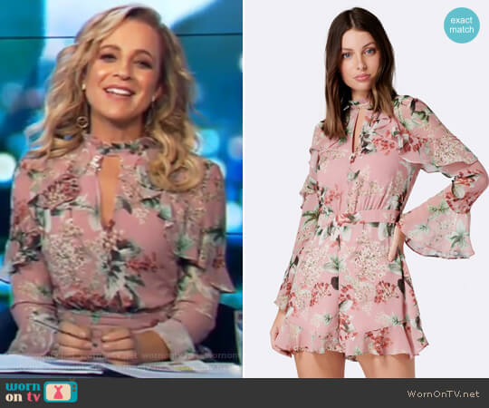 Forever New Petal Ruffle Playsuit worn by Carrie Bickmore on The Project