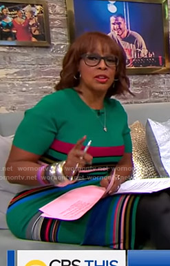 Gayle King’s green striped dress on CBS Mornings