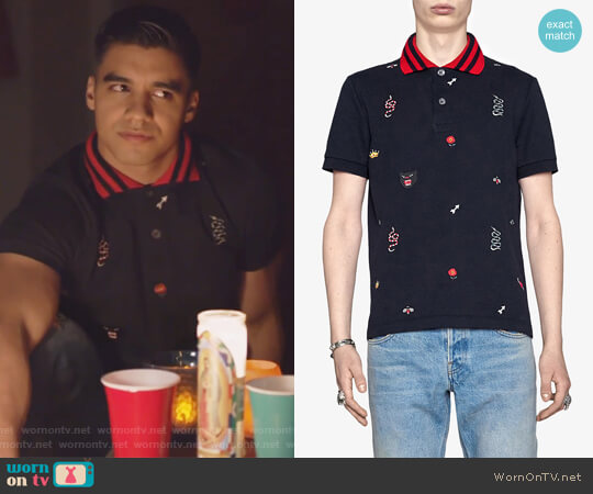 Gucci Cotton polo with embroideries worn by Vivek Shah (Jordan Buhat) on Grown-ish