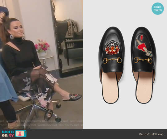 Gucci Princetown Slipper with Appliqués worn by Kyle Richards on The Real Housewives of Beverly Hills