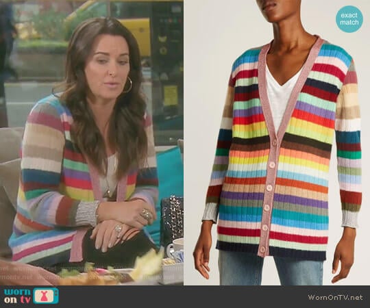 Gucci Striped Cashmere and Wool-Blend Cardigan worn by Kyle Richards on The Real Housewives of Beverly Hills