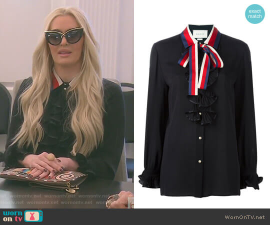 Gucci Contrast Collar Silk Shirt worn by Erika Jayne on The Real Housewives of Beverly Hills
