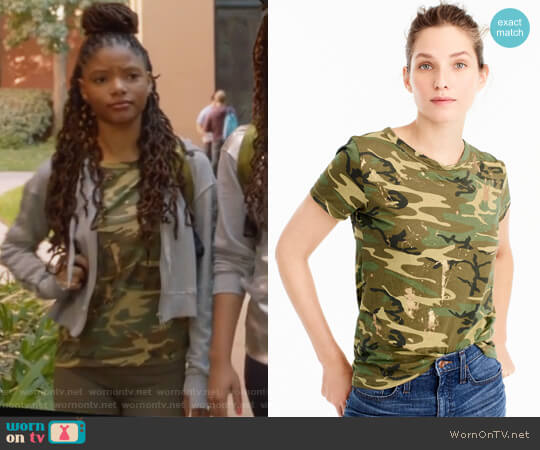 J. Crew Camo T-shirt worn by Skylar Forster (Halle Bailey) on Grown-ish