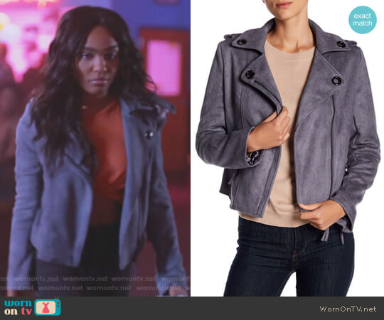 John & Jenn Faux Suede Biker Jacket worn by Jennifer Pierce (China Anne McClain) on Black Lightning