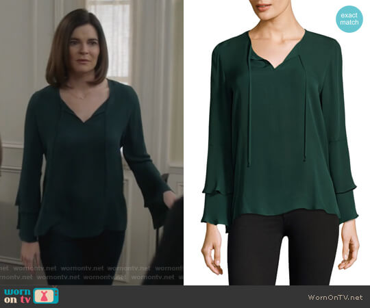 Kobi Halperin Marnie Bell Sleeves Silk Blouse worn by Heather Hughes (Betsy Brandt) on Life in Pieces