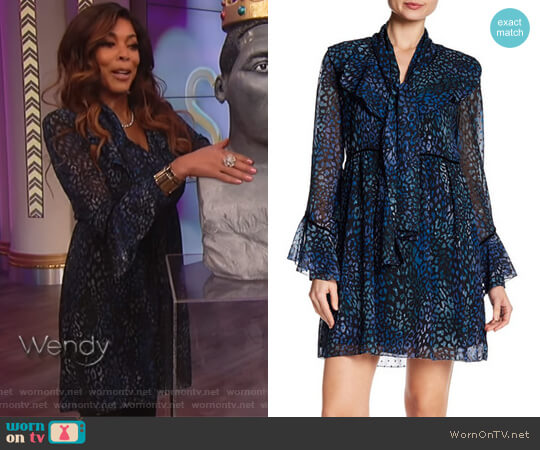 Laundry by Shelli Segal Long Sleeve Printed Ruffle Dress worn by Wendy Williams on The Wendy Williams Show