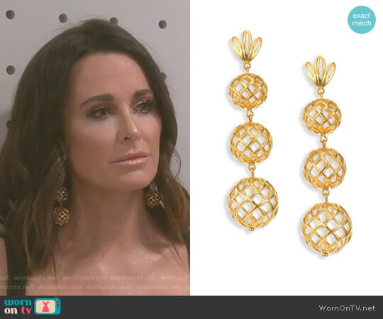 Lele Sadoughi Tiered Pineapple Clip-On Drop Earrings worn by Kyle Richards on The Real Housewives of Beverly Hills