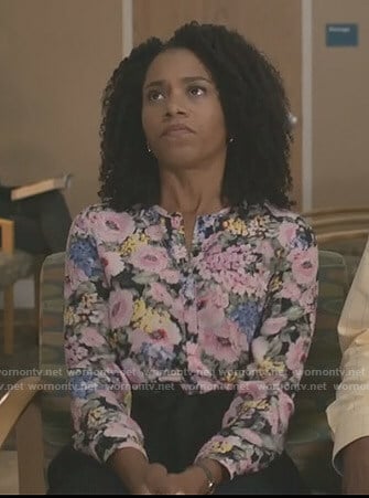 Maggie’s floral long sleeve blouse on Grey’s Anatomy