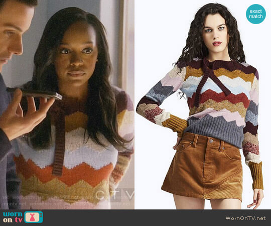 Marc Jacobs Chevron Intarsia Cashmere Sweater worn by Michaela Pratt (Aja Naomi King) on How to Get Away with Murder
