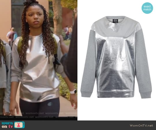 Alexander Mcqueen Metallic Front Sweatshirt worn by Jazlyn Forster (Chloe Bailey) on Grown-ish