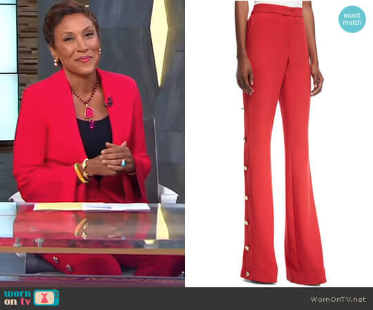 Prabal Gurung High-Waist Flared-Leg Pants with Side-Button Detail worn by Robin Roberts on Good Morning America