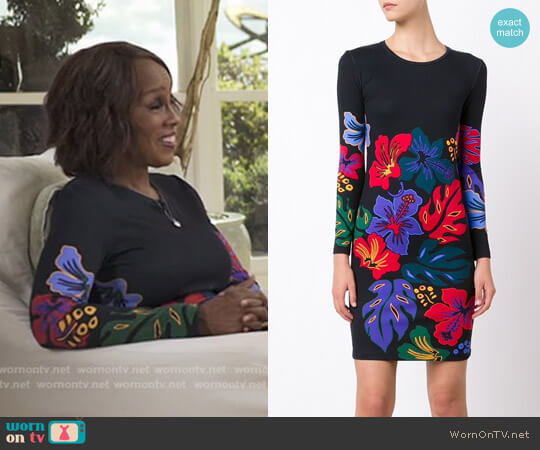 Prabal Gurung Floral print knit dress worn by Gayle King on CBS Mornings