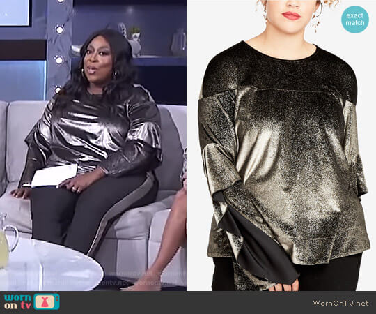 RACHEL Rachel Roy Curvy Metallic Ruffle-Sleeve Top worn by Loni Love on The Real