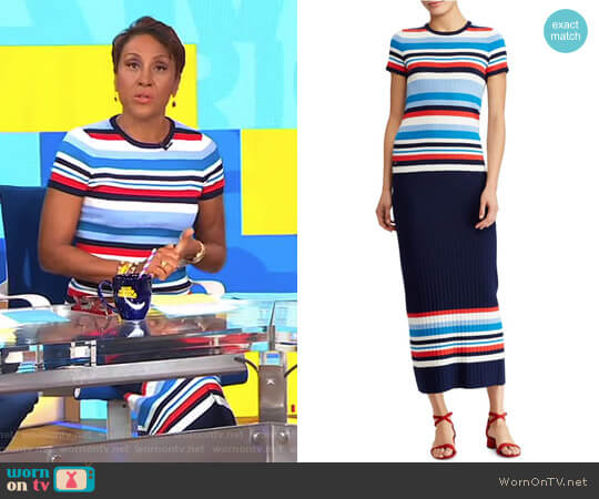 Lauren Ralph Lauren Striped Rib-Knit Midi Skirt worn by Robin Roberts on Good Morning America