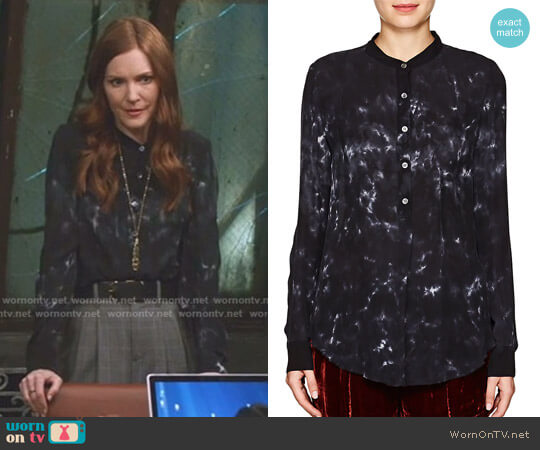 Raquel Allegra Tie-Dyed Silk Henley Blouse worn by Abby Whelan (Darby Stanchfield) on Scandal