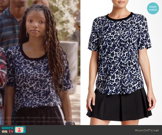 Rebecca Taylor Lynx Print Short Sleeve Silk Blouse worn by Skylar Forster (Halle Bailey) on Grown-ish