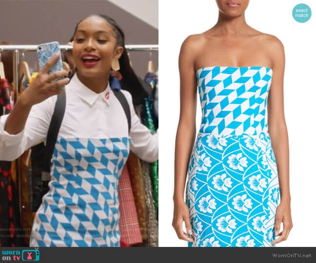 Richard Malone Simple Geo Pattern Bustier worn by Zoey Johnson (Yara Shahidi) on Grown-ish