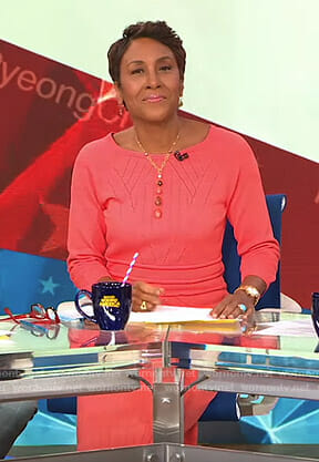 Robin’s pink stitched knit dress on Good Morning America