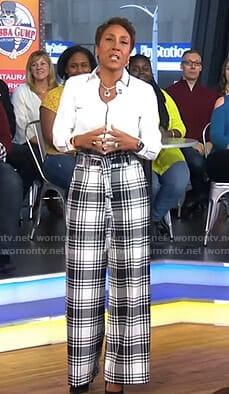 Robin’s white plaid wide-leg pants on Good Morning America