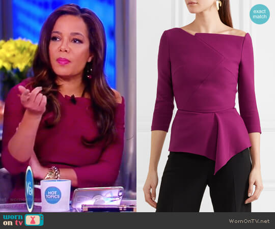 Roland Mouret Almeley asymmetric crepe top worn by Sunny Hostin on The View