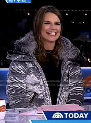 Savannah’s silver velvet down jacket on Today