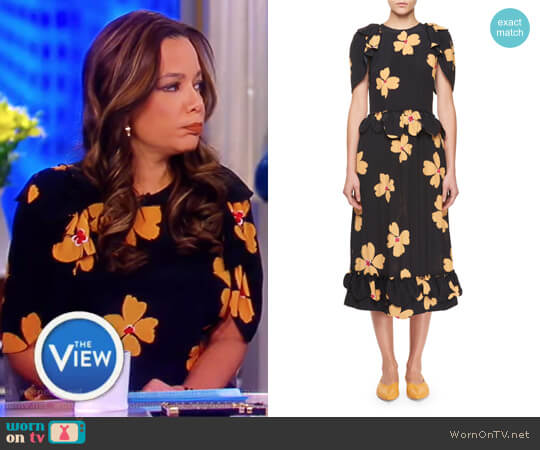 Simone Rocha Floral-Print Crepe de Chine Midi Dress worn by Sunny Hostin on The View