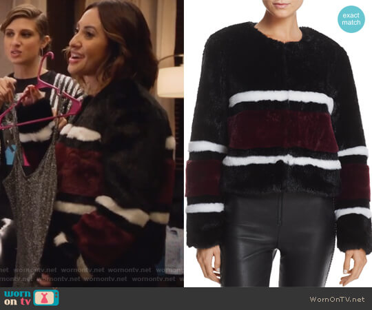 Sunset & Spring Striped Faux Fur Jacket worn by Ana Torres (Francia Raisa) on Grown-ish