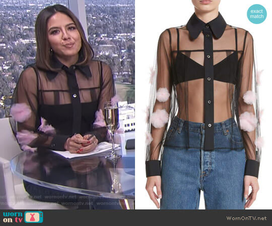 Tu es mon TRESOR Tulle Flower Mesh Blouse worn by Erin Lim on E! News