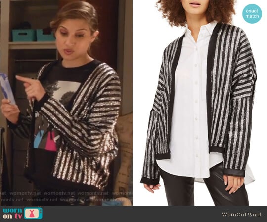 Topshop Batwing Sequin Stripe Jacket worn by Nomi Segal (Emily Arlook) on Grown-ish