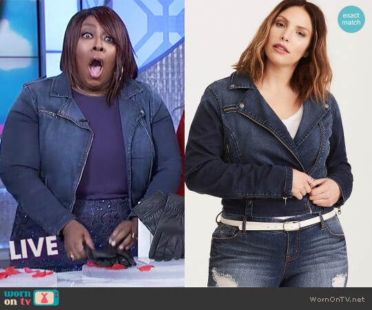 Torrid Denim Moto Jacket worn by Loni Love on The Real