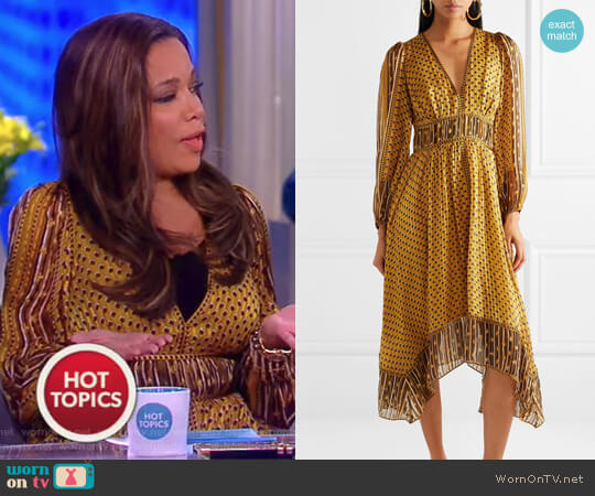 Ulla Johnson Amabelle printed silk-jacquard midi dress worn by Sunny Hostin on The View