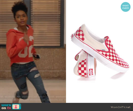 Vans Checkerboard Slip-On Sneaker worn by Zoey Johnson (Yara Shahidi) on Grown-ish
