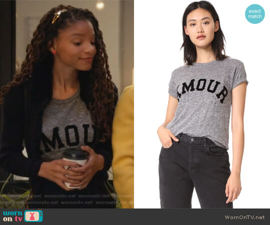 Zadig & Voltaire Amour Distressed Tee worn by Skylar Forster (Halle Bailey) on Grown-ish