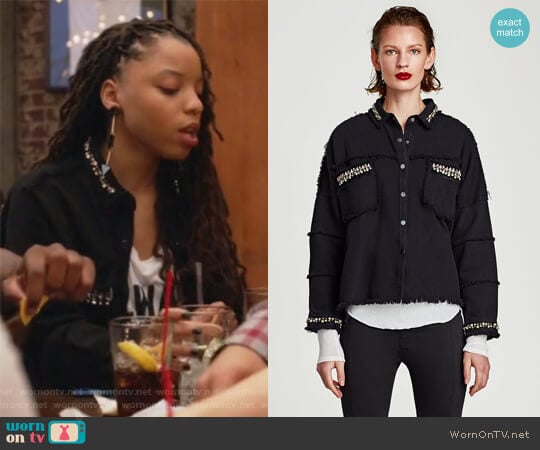 Zara Cardigan with Jewel Appliques worn by Jazlyn Forster (Chloe Bailey) on Grown-ish