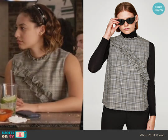 Zara Checked Top worn by Ana Torres (Francia Raisa) on Grown-ish