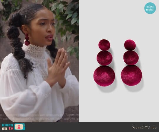 Zara Velvet Earrings worn by Zoey Johnson (Yara Shahidi) on Grown-ish