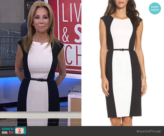 Adrianna Papell Colorblock Crepe Sheath Dress worn by Kathie Lee Gifford on Today