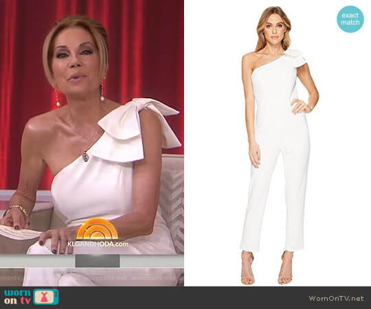Adrianna Papell One-Shoulder Jumpsuit with Bow Detail worn by Kathie Lee Gifford on Today