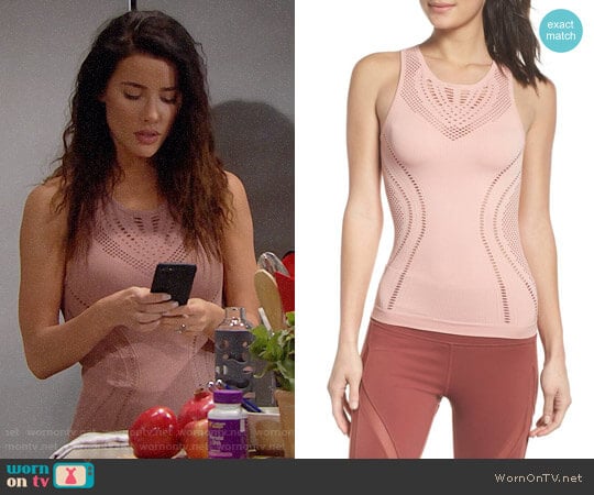 Alo Yoga Lark Tank in Powder Pink worn by Steffy Forrester (Jacqueline MacInnes Wood) on The Bold and the Beautiful