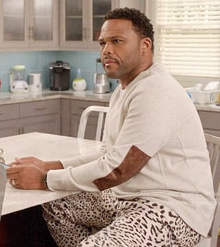 Andre’s leopard print pants and elbow patch sweater on Black-ish