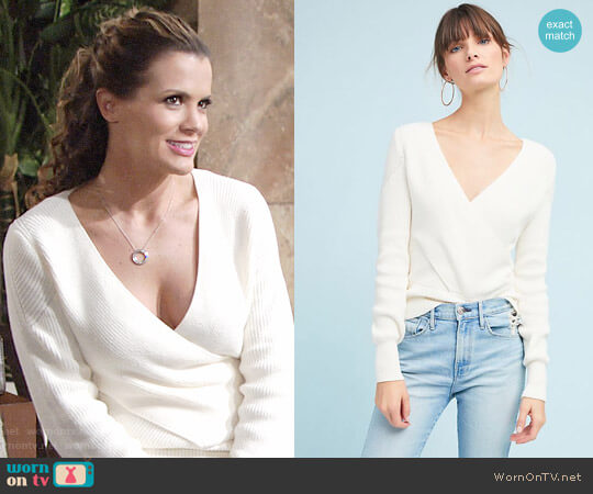 Moth Wrapped V-Neck Sweater in Cream worn by Chelsea Lawson (Melissa Claire Egan) on The Young and the Restless