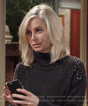 Ashley’s grey turtleneck sweater with embellished shoulders on The Young and the Restless