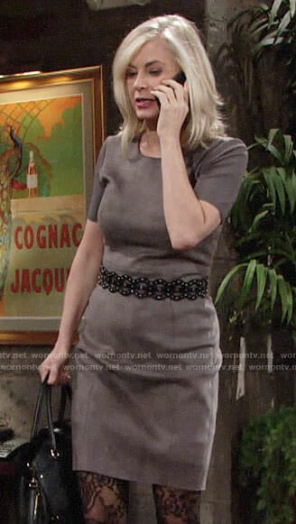 Ashley’s short sleeve suede dress on The Young and the Restless