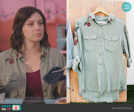 Billy T Embroidered Shirt worn by Rebecca Bunch (Rachel Bloom) on Crazy Ex-Girlfriend