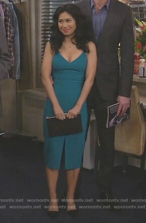 Eve’s blue v-neck sleeveless dress on 9JKL